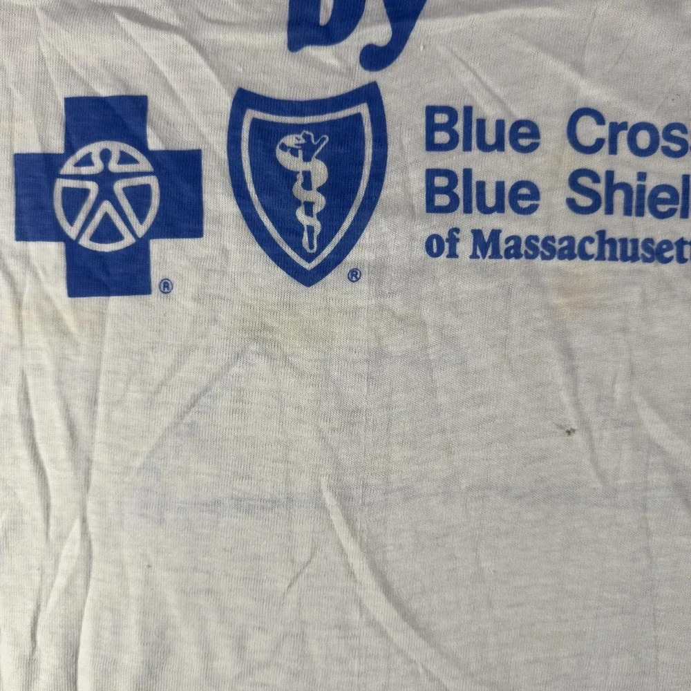 Vintage Blue Cross Blue Shield Shirt Mens Small White Health Thyself Graphic Tee
